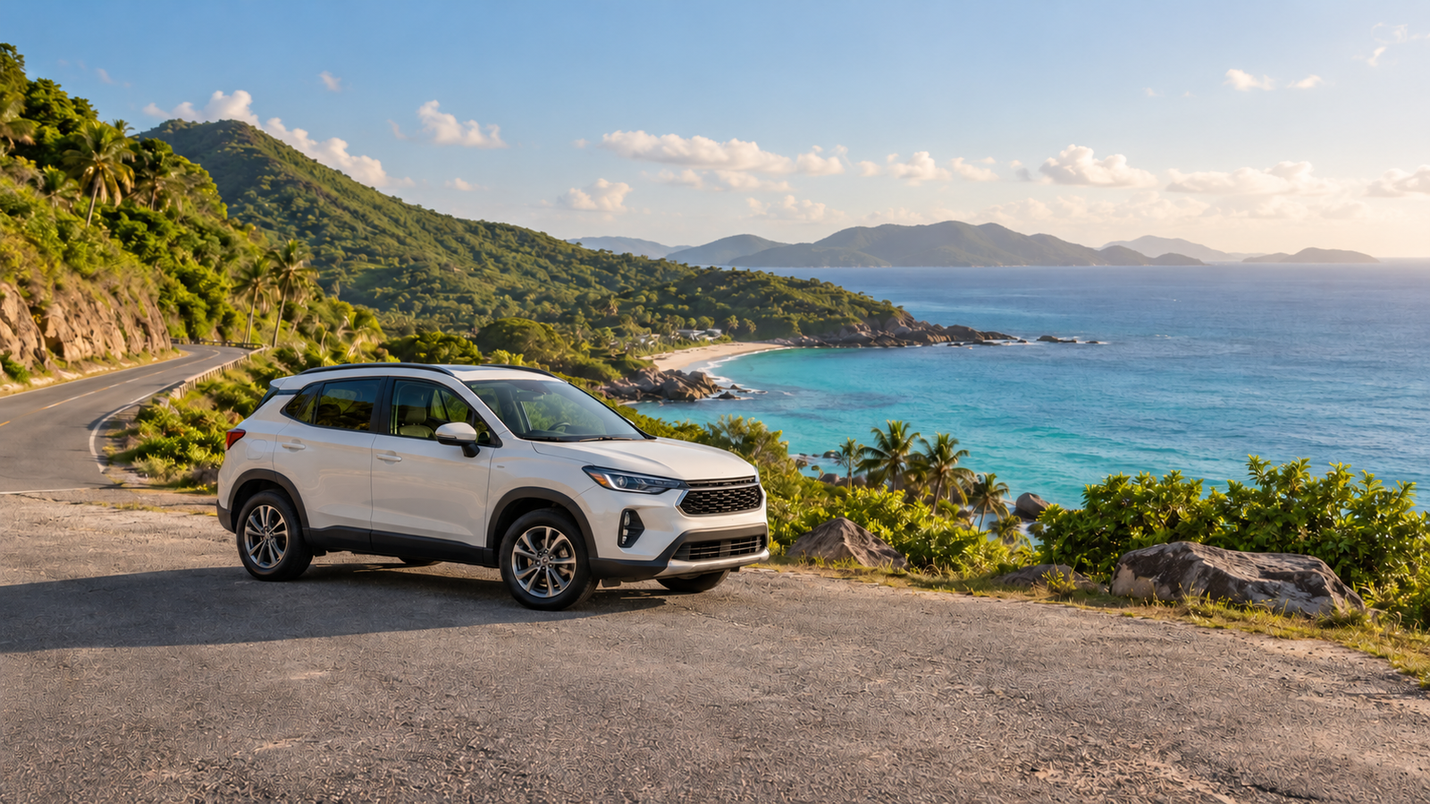 Car on a coastal island road